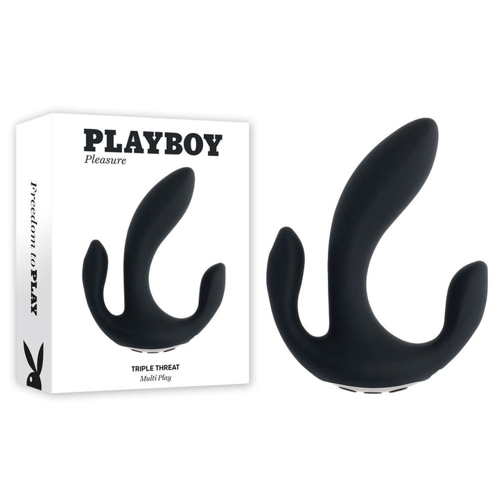 Playboy Pleasure TRIPLE THREAT - Black USB Rechargeable Triple Probe Vibrator – Sex toys NZ by Naughtyhut. Discreet delivery nationwide.
