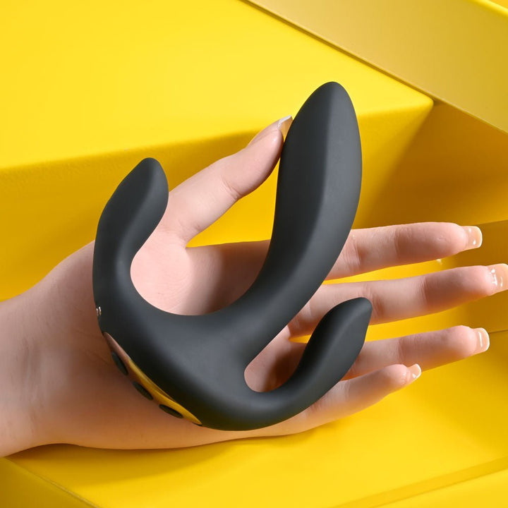 Playboy Pleasure TRIPLE THREAT - Black USB Rechargeable Triple Probe Vibrator – Sex toys NZ by Naughtyhut. Discreet delivery nationwide.