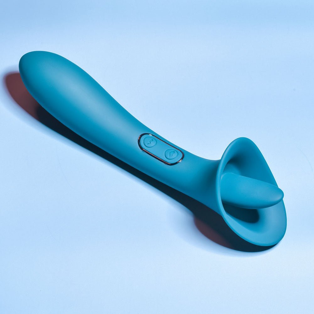 Playboy Pleasure TRUE INDULGENCE - Teal 21.3 cm USB Rechargeable Vibrator with Flicking Tip – Sex toys NZ by Naughtyhut. Discreet delivery nationwide.