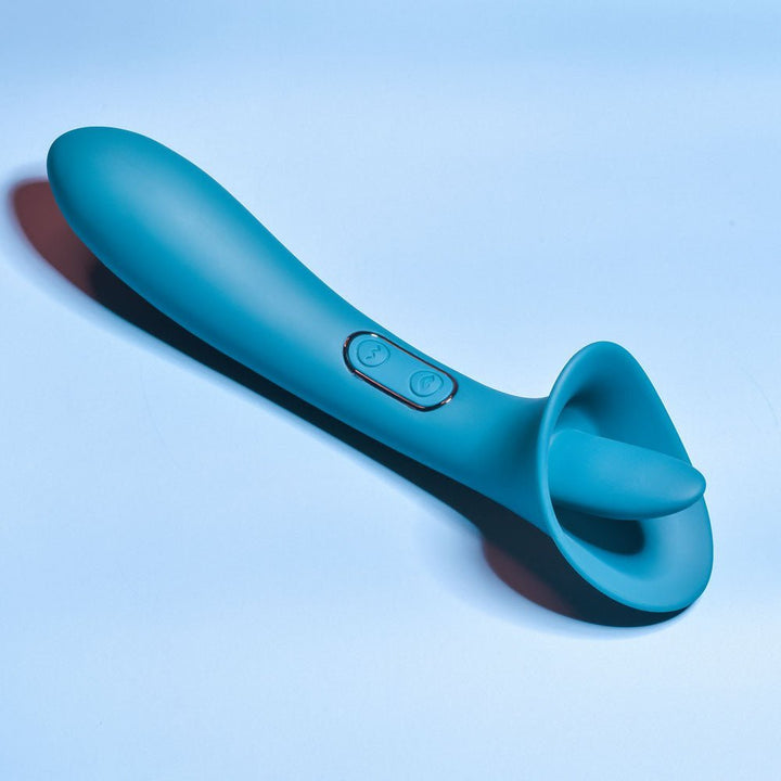 Playboy Pleasure TRUE INDULGENCE - Teal 21.3 cm USB Rechargeable Vibrator with Flicking Tip – Sex toys NZ by Naughtyhut. Discreet delivery nationwide.