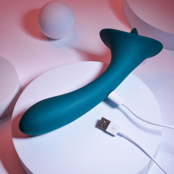 Playboy Pleasure TRUE INDULGENCE - Teal 21.3 cm USB Rechargeable Vibrator with Flicking Tip – Sex toys NZ by Naughtyhut. Discreet delivery nationwide.