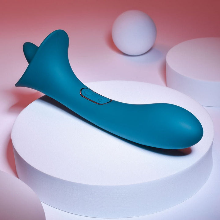 Playboy Pleasure TRUE INDULGENCE - Teal 21.3 cm USB Rechargeable Vibrator with Flicking Tip – Sex toys NZ by Naughtyhut. Discreet delivery nationwide.
