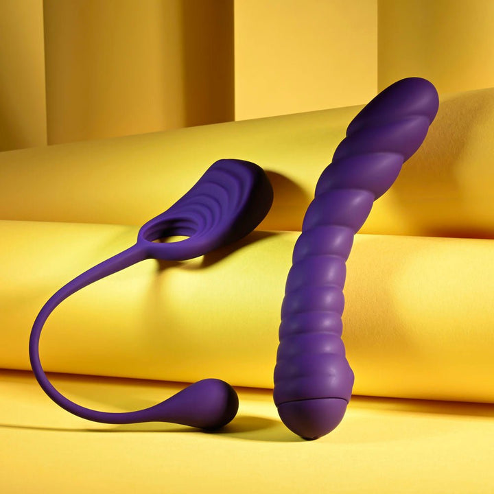 Playboy Pleasure TWISTED PLAYGROUND - Purple USB Rechargeable Vibrator and Cock Ring Kit – Sex toys NZ by Naughtyhut. Discreet delivery nationwide.