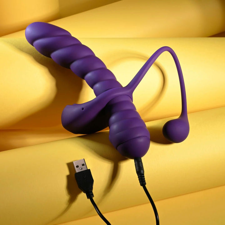Playboy Pleasure TWISTED PLAYGROUND - Purple USB Rechargeable Vibrator and Cock Ring Kit – Sex toys NZ by Naughtyhut. Discreet delivery nationwide.