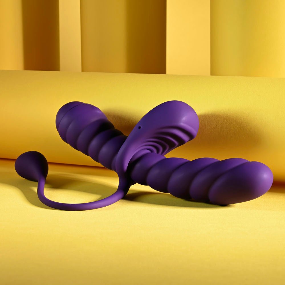 Playboy Pleasure TWISTED PLAYGROUND - Purple USB Rechargeable Vibrator and Cock Ring Kit – Sex toys NZ by Naughtyhut. Discreet delivery nationwide.