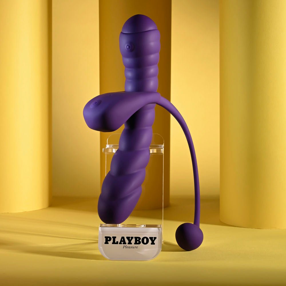 Playboy Pleasure TWISTED PLAYGROUND - Purple USB Rechargeable Vibrator and Cock Ring Kit – Sex toys NZ by Naughtyhut. Discreet delivery nationwide.