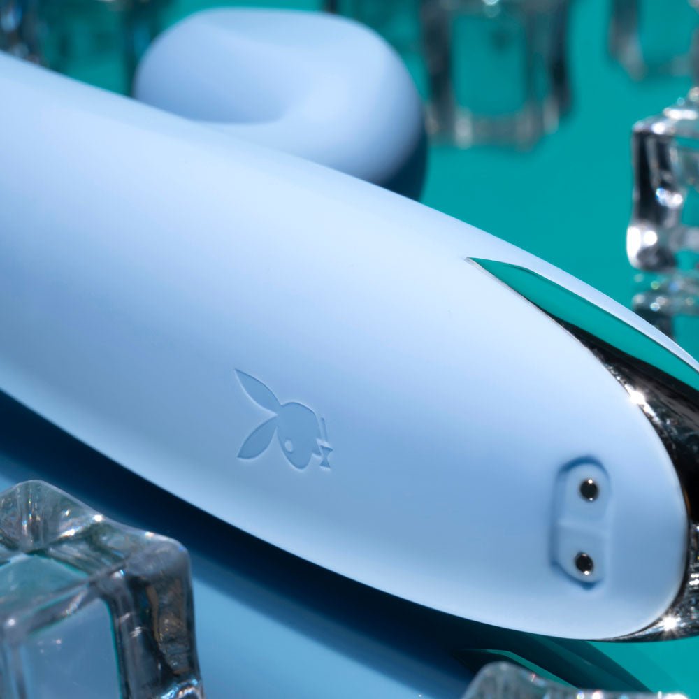 Playboy Pleasure UP AND AWAY - Blue 26.7 cm USB Rechargeable Rabbit Vibrator – Sex toys NZ by Naughtyhut. Discreet delivery nationwide.