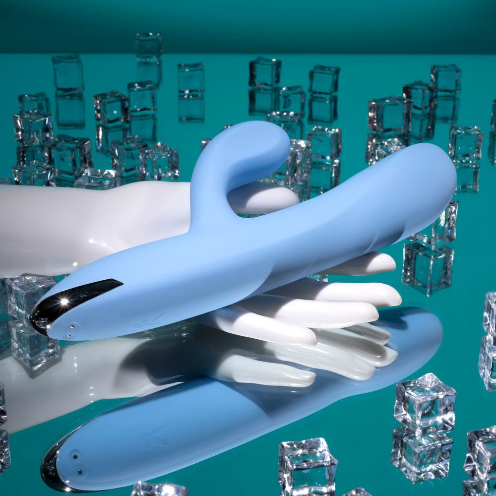 Buy Playboy Pleasure UP AND AWAY - Blue 26.7 cm USB Rechargeable Rabbit Vibrator – Naughtyhut NZ sex toys online. Discreet delivery & top brands.