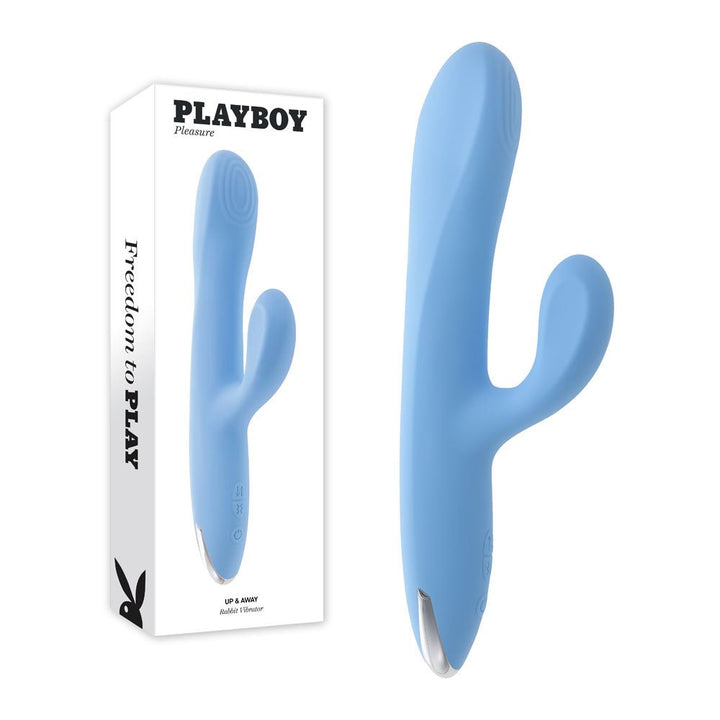 Playboy Pleasure UP AND AWAY - Blue 26.7 cm USB Rechargeable Rabbit Vibrator – Sex toys NZ by Naughtyhut. Discreet delivery nationwide.