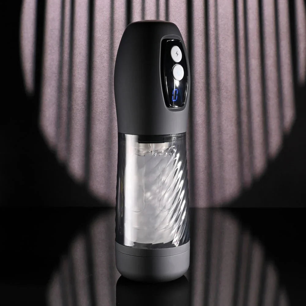 Whirlwind auto stroker tilted upright, control buttons on the black housing