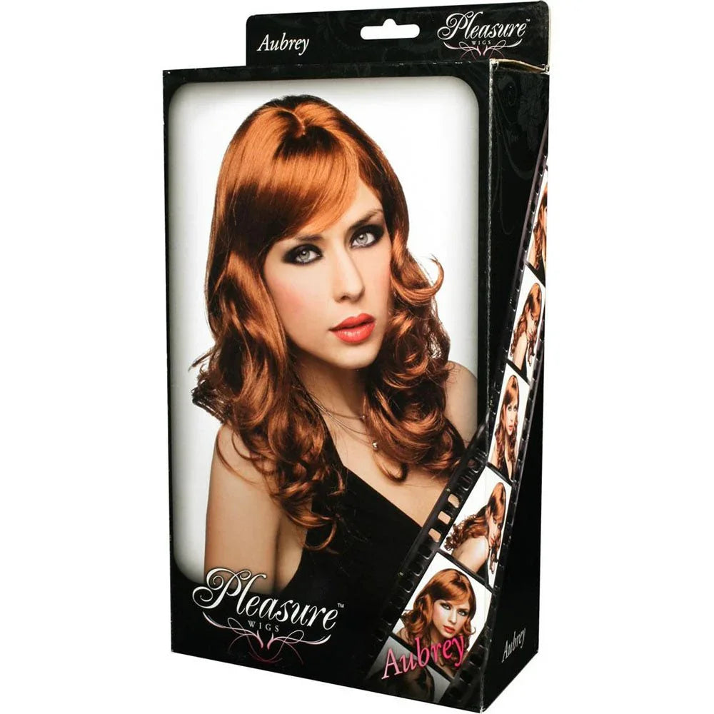 Pleasure Wigs Aubrey in Red in its window box, model photo on the front