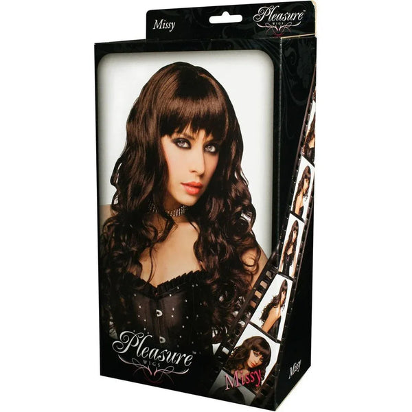 Pleasure Wigs Missy in Brown in its window box, model photo on the front