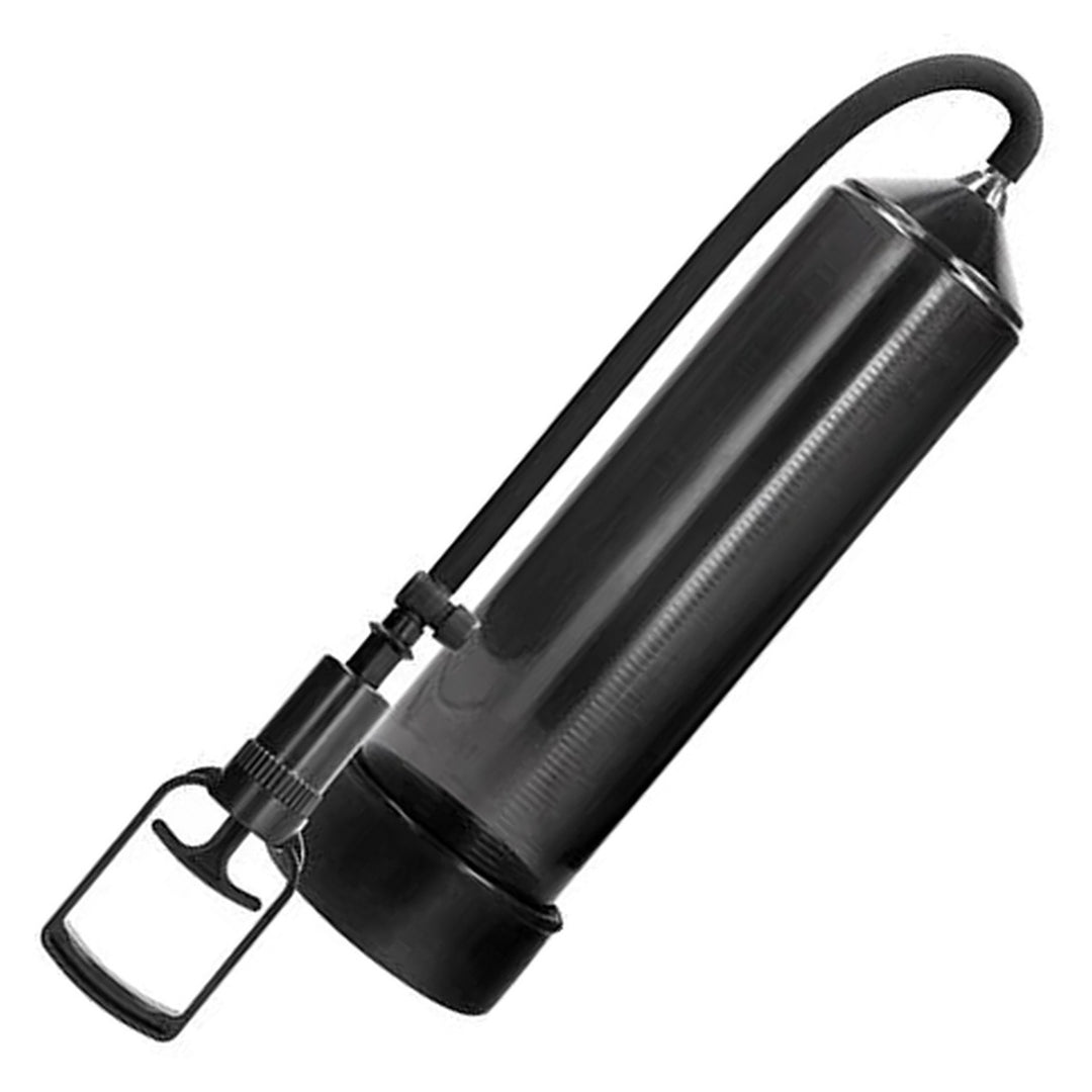 PUMPED Comfort Beginner Penis Pump in Black – pump cylinder with trigger handle on white