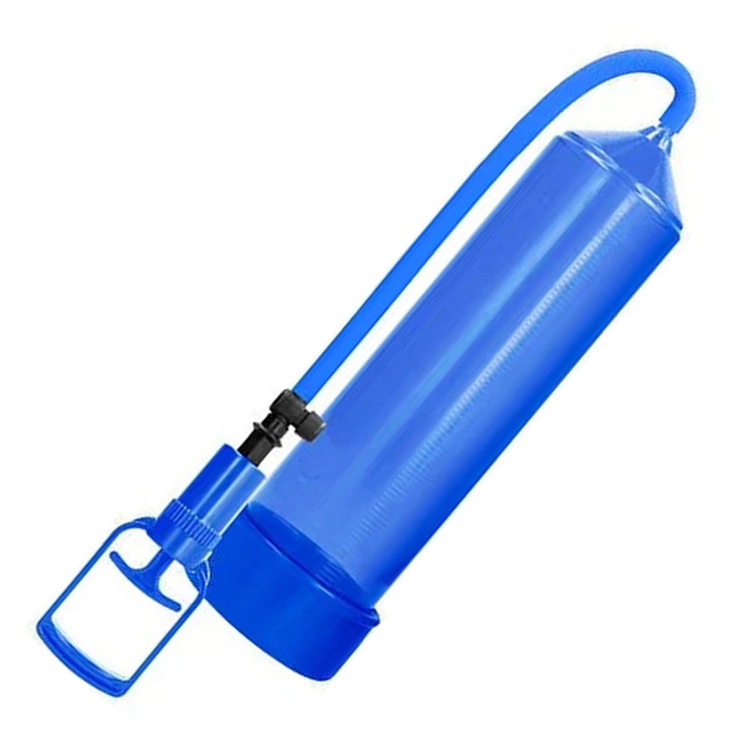 PUMPED Comfort Beginner Penis Pump in Blue – pump cylinder with trigger handle on white