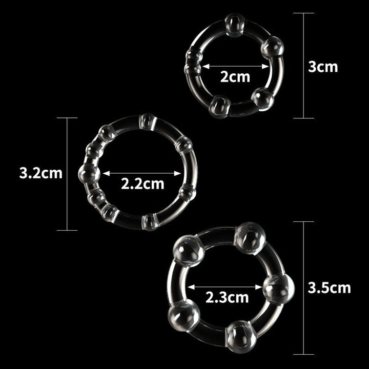 Power Plus Triple Beaded Ring Set - Clear Cock Rings - Set of 3 – Sex toys NZ by Naughtyhut. Discreet delivery nationwide.