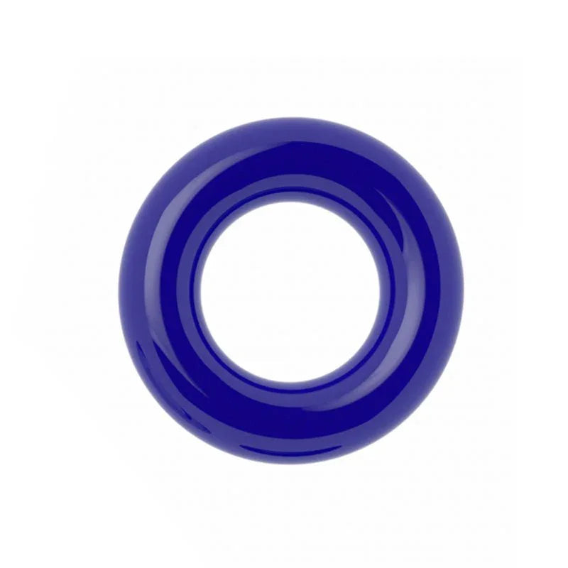 Single blue donut cock ring photographed alone on white, thick glossy silicone