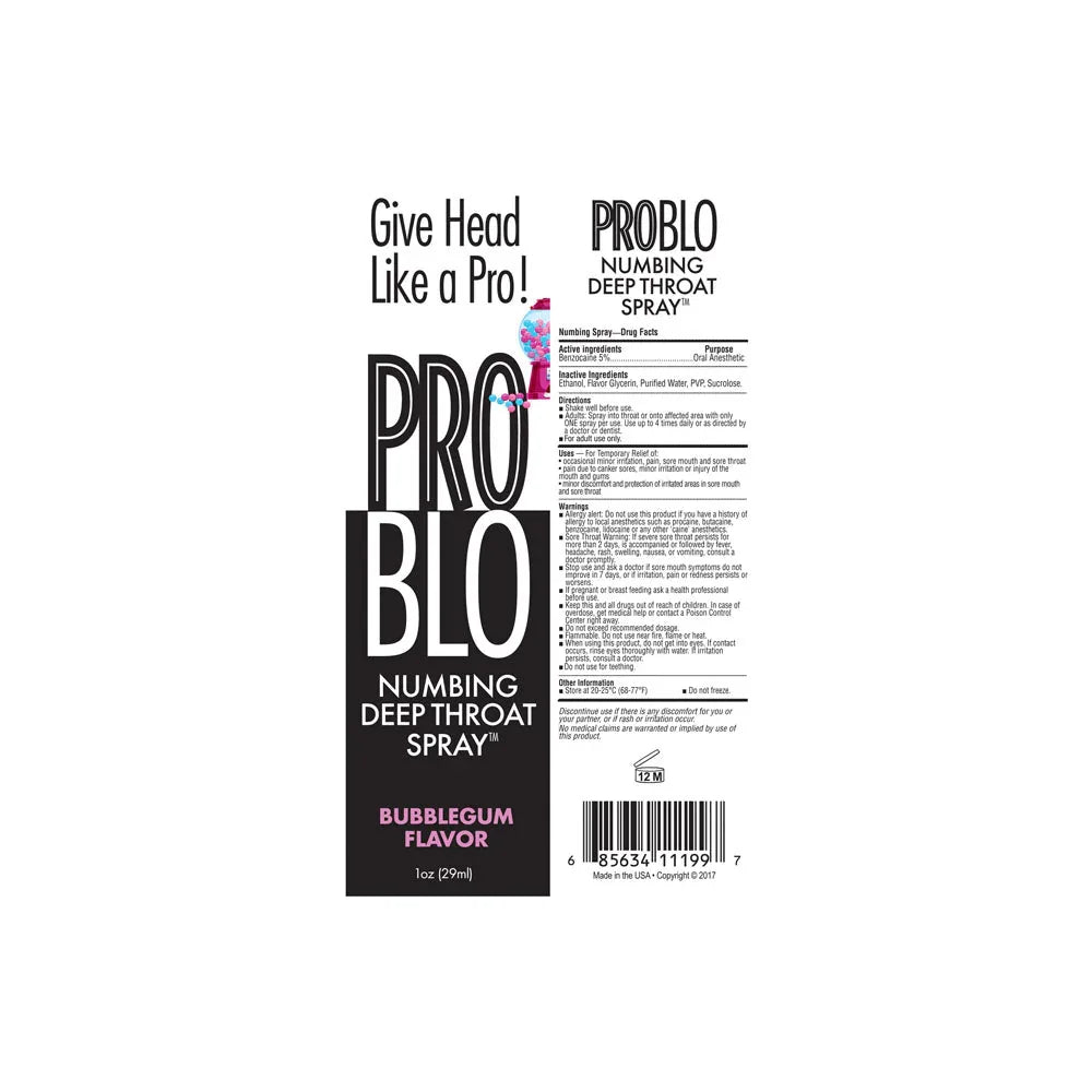 ProBlo Deep Throat Spray - Bubblegum - Bubblegum Flavoured Deep Throat Spray - 30 ml – Sex toys NZ by Naughtyhut. Discreet delivery nationwide.