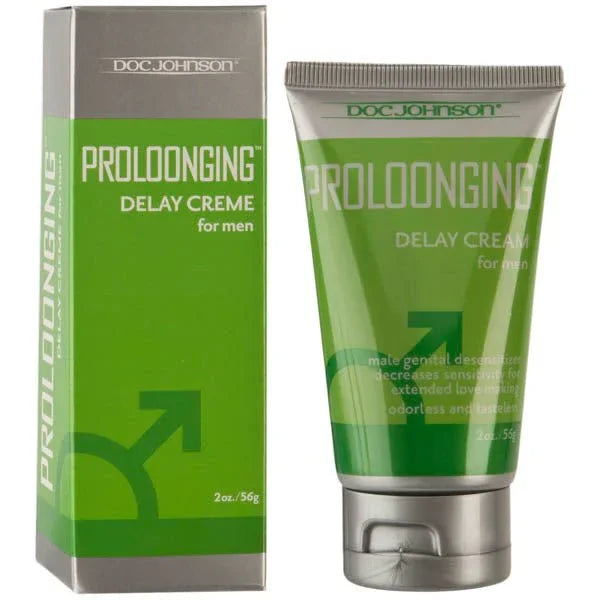 Proloonging Delay Cream 56 g green tube beside its retail box