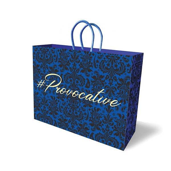 Hashtag Provocative gift bag in royal blue with black damask print and blue handles