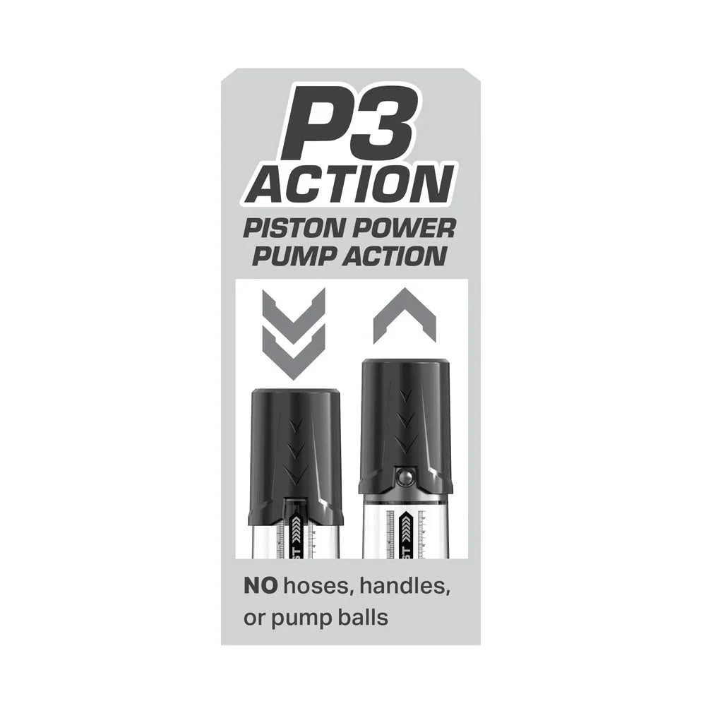 P3 Action diagram: piston power pump action with no hoses, handles or pump balls