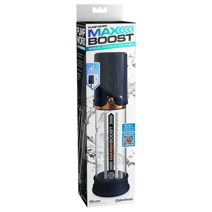 Pump Worx Max Boost Blue retail box, manual piston-action pump