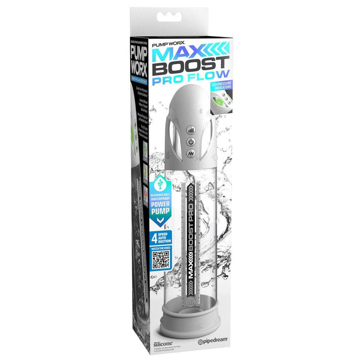 Pump Worx Max Boost Pro Flow - White - White/Clear USB Rechargeable Waterproof Auto Penis Pump – Sex toys NZ by Naughtyhut. Discreet delivery nationwide.