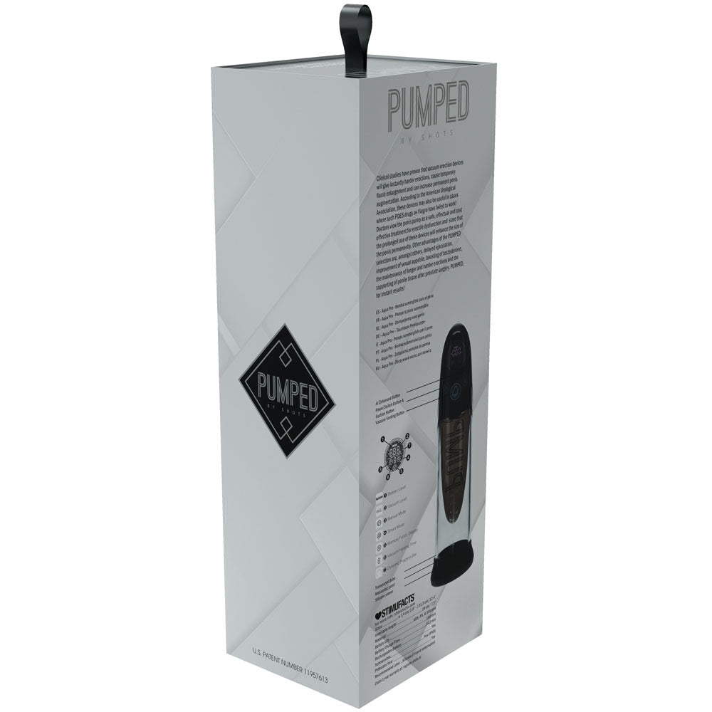 PUMPED Aqua - Pro Auto Pump - Black - Black/Clear USB Rechargeable AI - Enabled Submersible Auto Penis Pump – Sex toys NZ by Naughtyhut. Discreet delivery nationwide.