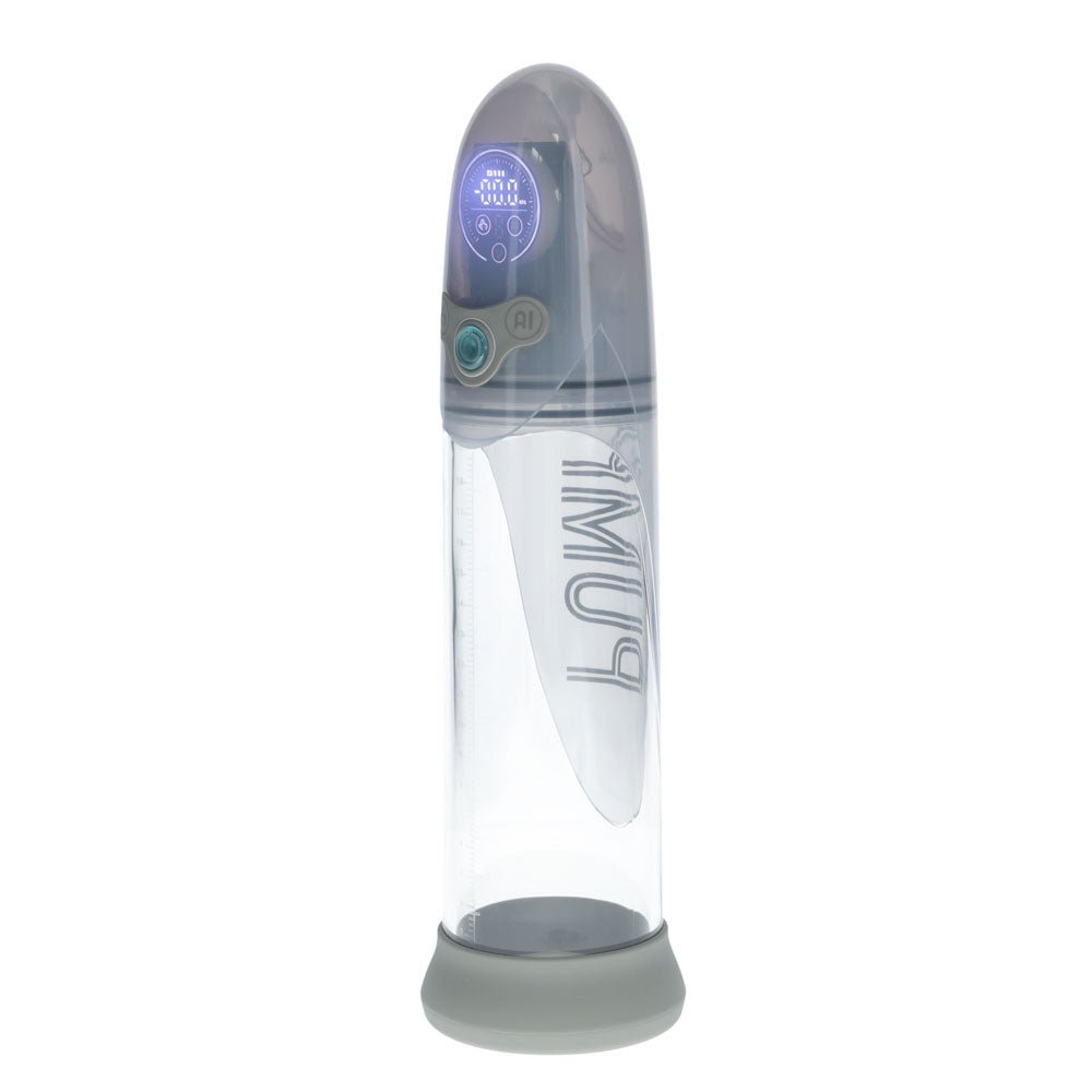 PUMPED Aqua - Pro Auto Pump - Grey - Grey/Clear USB Rechargeable AI - Enabled Submersible Auto Penis Pump – Sex toys NZ by Naughtyhut. Discreet delivery nationwide.