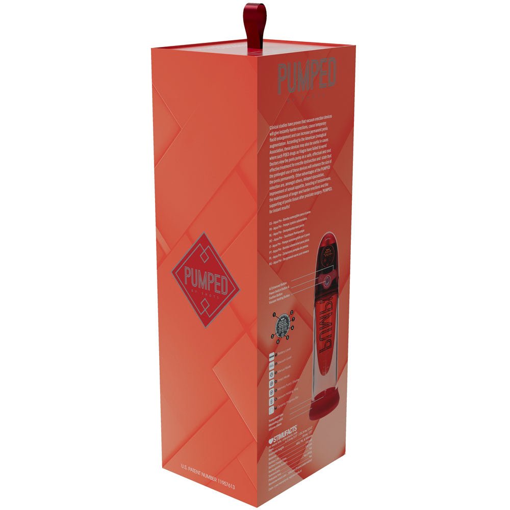 PUMPED Aqua - Pro Auto Pump - Red - Red/Clear USB Rechargeable AI - Enabled Submersible Auto Penis Pump – Sex toys NZ by Naughtyhut. Discreet delivery nationwide.