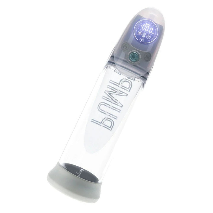 PUMPED Aqua-Pro Submersible Auto Penis Pump in Grey – submersible pump with digital display on white