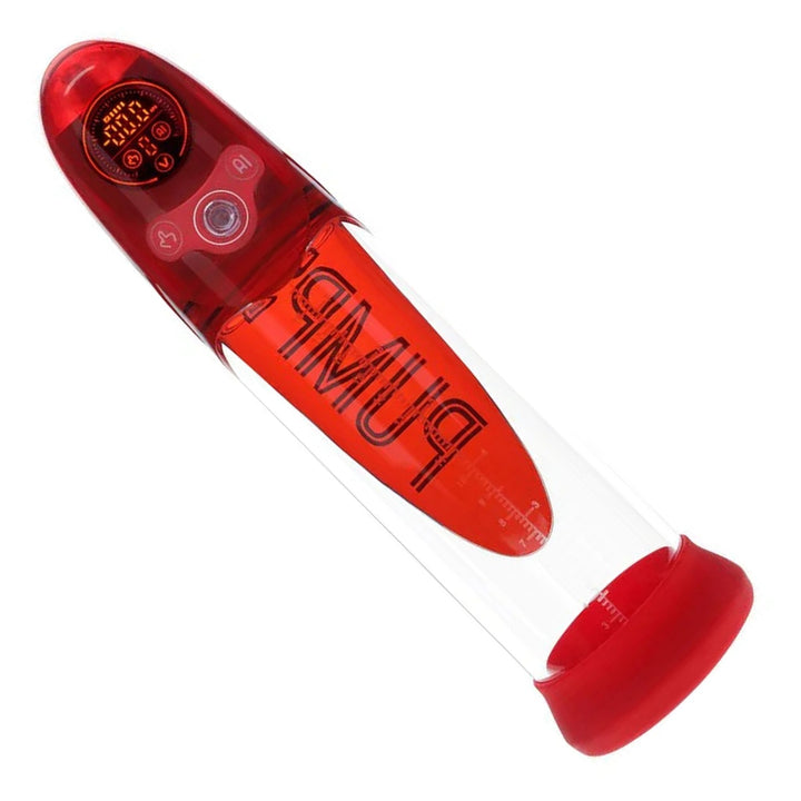 PUMPED Aqua-Pro Submersible Auto Penis Pump in Red – submersible pump with digital display on white