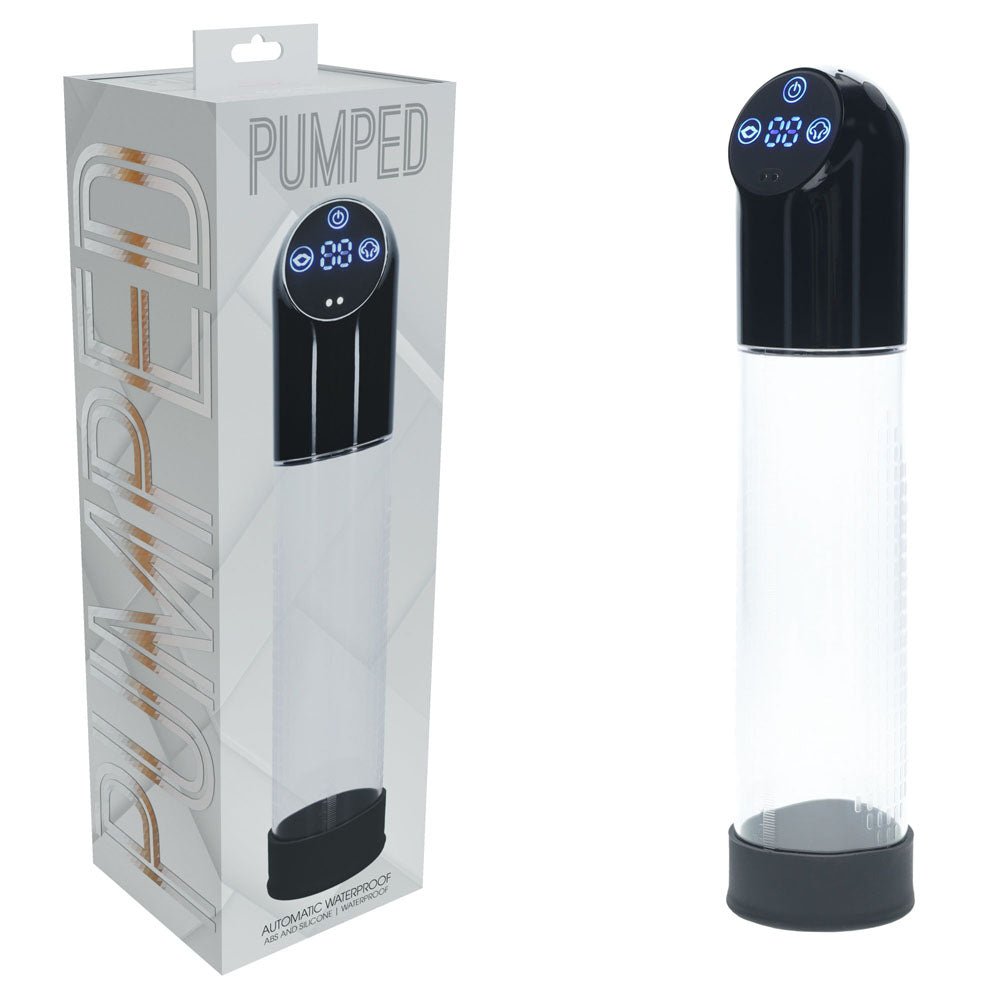PUMPED Automatic Waterproof Pump - Black - Black/Clear USB Rechargeable Automatic Penis Pump – Sex toys NZ by Naughtyhut. Discreet delivery nationwide.