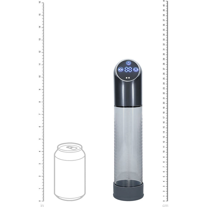 PUMPED Automatic Waterproof Pump - Gun Metal - Gunmetal/Clear USB Rechargeable Automatic Penis Pump – Sex toys NZ by Naughtyhut. Discreet delivery nationwide.