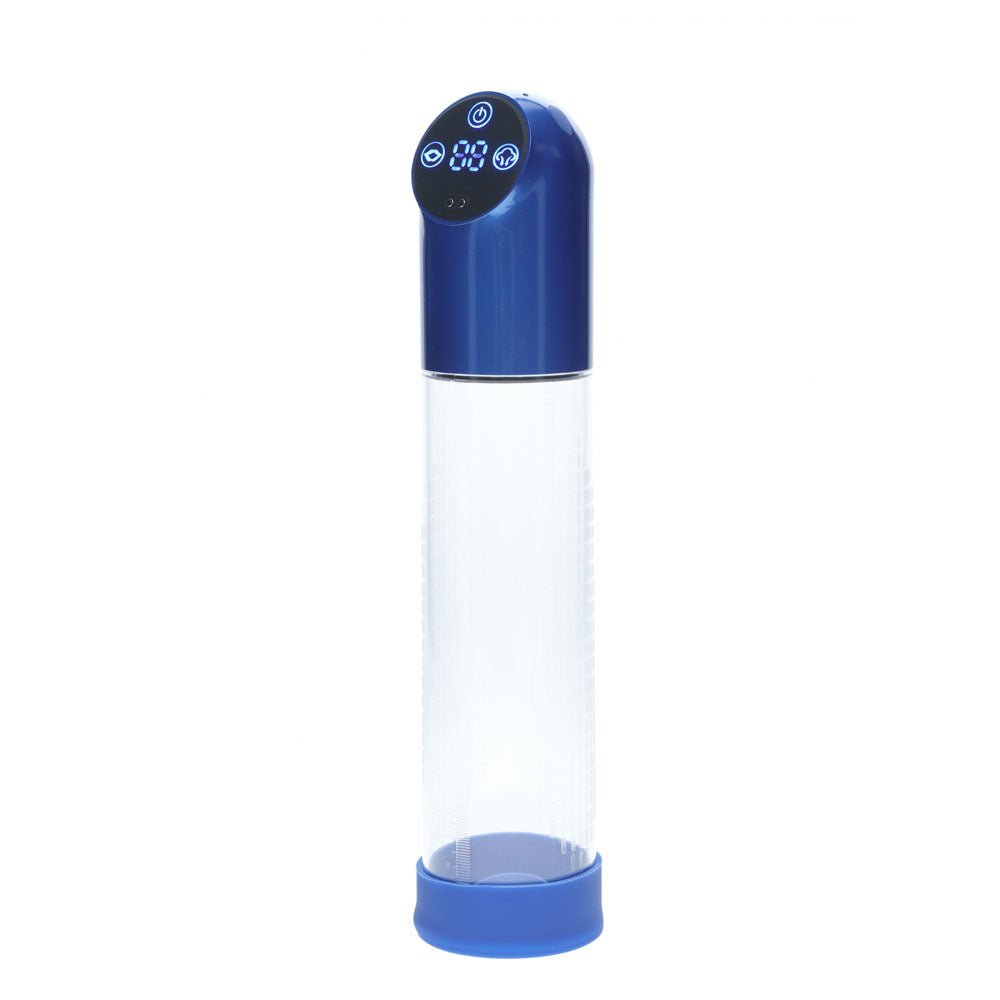 Buy PUMPED Automatic Waterproof Pump - Metal Blue - Blue/Clear USB Rechargeable Automatic Penis Pump – Naughtyhut NZ sex toys online. Discreet delivery & top brands.