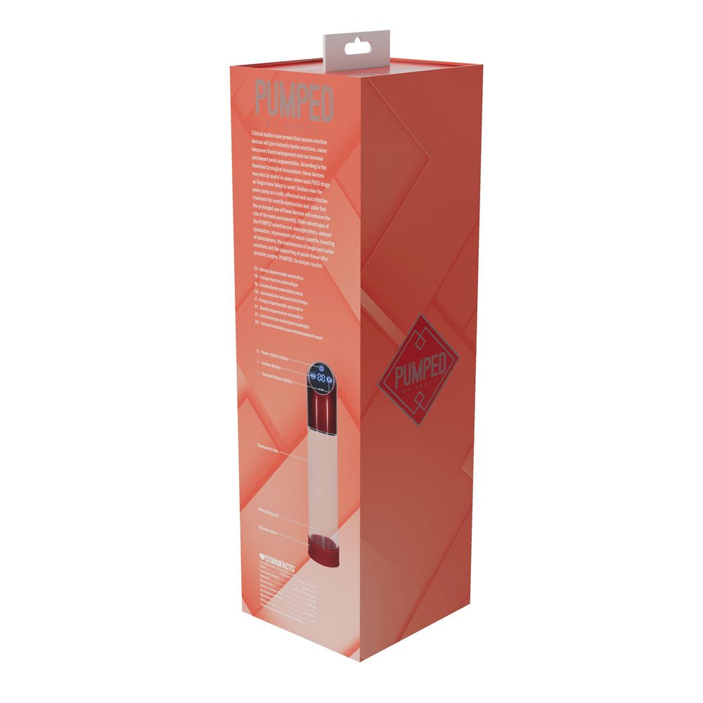 PUMPED Automatic Waterproof Pump - Metal Red - Red/Clear USB Rechargeable Automatic Penis Pump – Sex toys NZ by Naughtyhut. Discreet delivery nationwide.