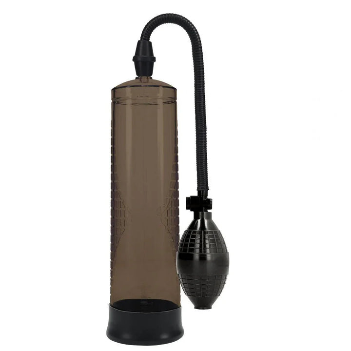 PUMPED Basic Penis Pump 1 in Black, the smoke cylinder upright with its hose and squeeze bulb