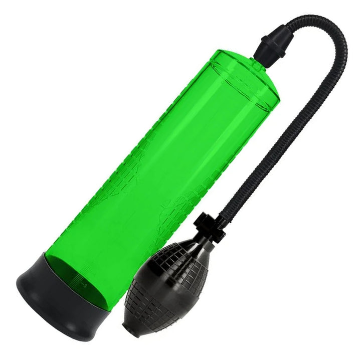 PUMPED Basic Penis Pump 1 in Green – pump cylinder with hose and squeeze bulb on white