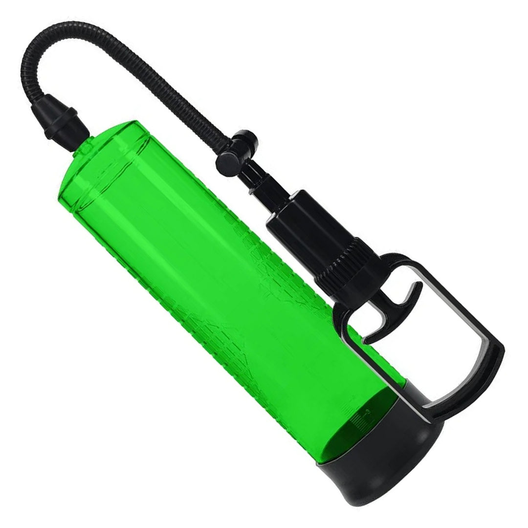 PUMPED Basic Penis Pump 2 in Green – pump cylinder with hose, bulb and quick-release on white