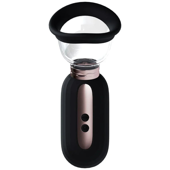 PUMPED Dazzling Auto Ladies Pump in Black, upright with the cup fitted above the rose-gold collar