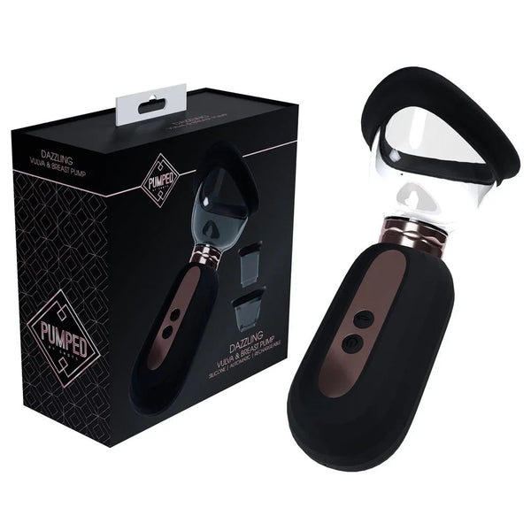 PUMPED Dazzling Auto Ladies Pump in Black, black box beside the pump and its clear suction cup