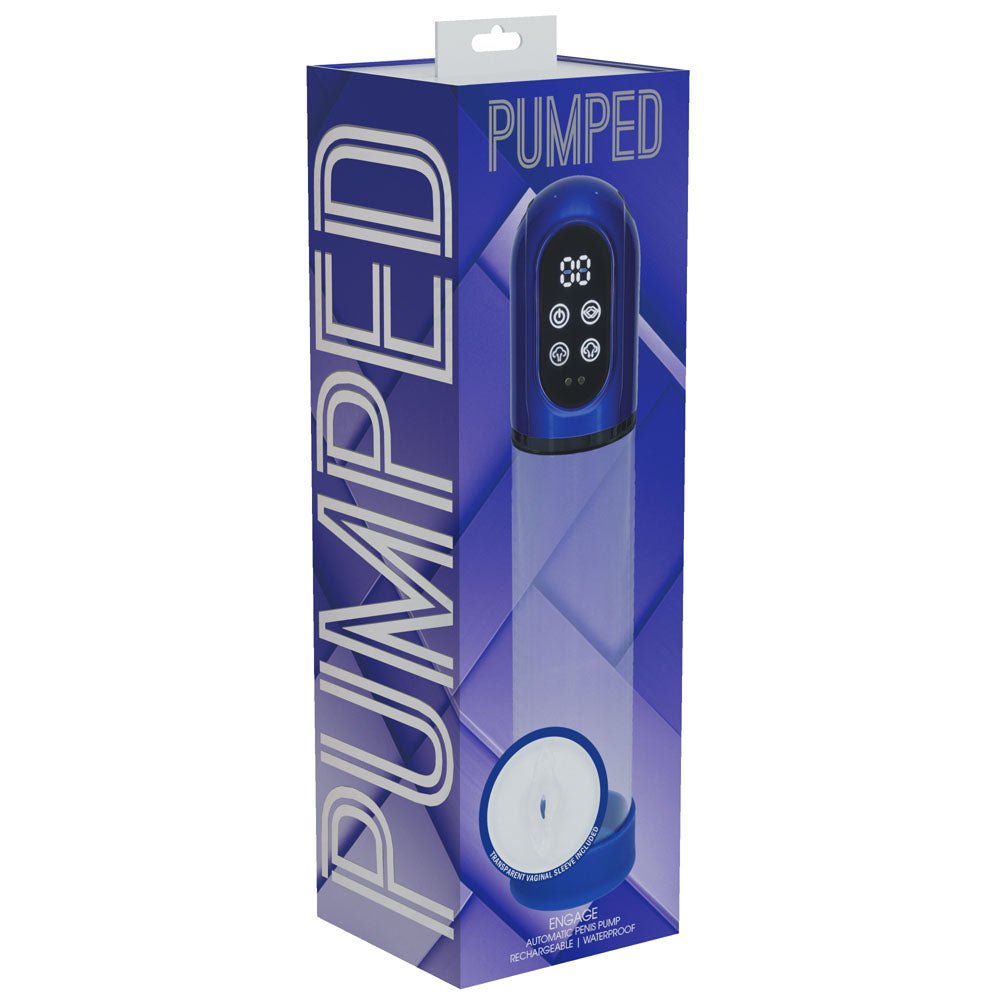 Buy PUMPED Engage Automatic Penis Pump - Blue - Metallic Blue USB Rechargeable Auto Penis Pump – Naughtyhut NZ sex toys online. Discreet delivery & top brands.