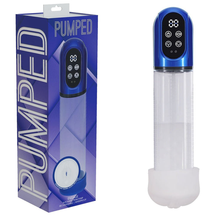 PUMPED Engage Automatic Penis Pump - Blue - Metallic Blue USB Rechargeable Auto Penis Pump – Sex toys NZ by Naughtyhut. Discreet delivery nationwide.