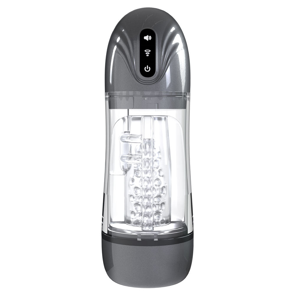 Buy PUMPED SonicPull - Gunmetal - Gunmetal Grey/Clear USB Rechargeable Sucking And Vibrating Auto Masturbator – Naughtyhut NZ sex toys online. Discreet delivery & top brands.