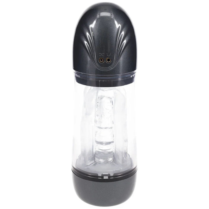 PUMPED SonicPull Auto Masturbator in Gunmetal, rear view showing the charging contacts on the cap