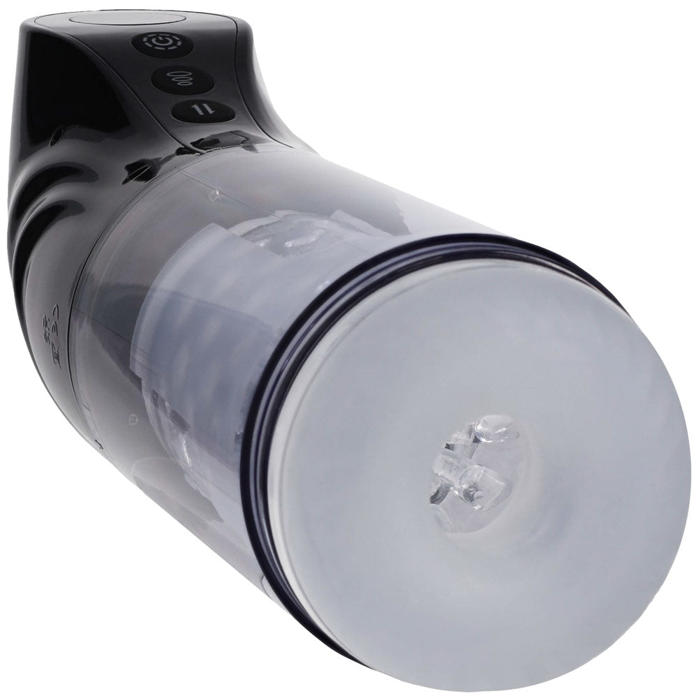Buy PUMPED Strokemate - Black/Clear USB Rechargeable Sucking Rotating and Thrusting Auto Masturbator – Naughtyhut NZ sex toys online. Discreet delivery & top brands.