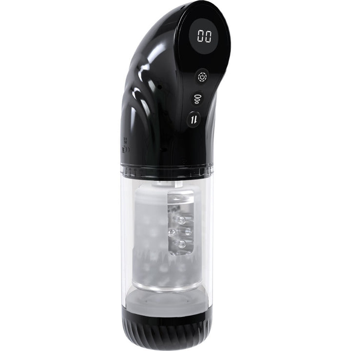 PUMPED Strokemate - Black/Clear USB Rechargeable Sucking Rotating and Thrusting Auto Masturbator – Sex toys NZ by Naughtyhut. Discreet delivery nationwide.
