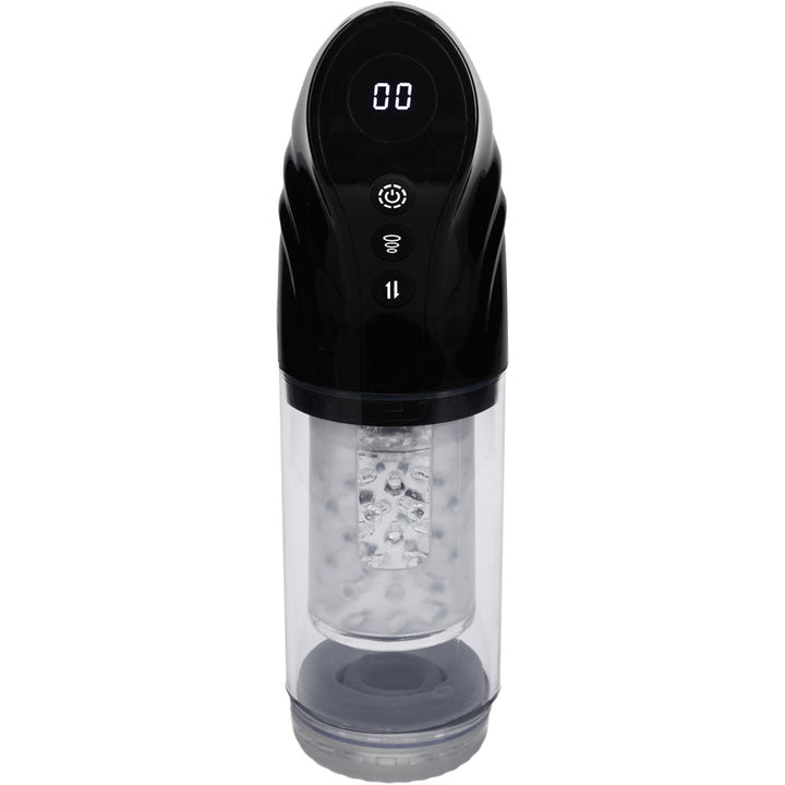 PUMPED Strokemate - Black/Clear USB Rechargeable Sucking Rotating and Thrusting Auto Masturbator – Sex toys NZ by Naughtyhut. Discreet delivery nationwide.