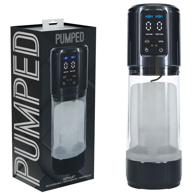 Buy PUMPED UltraLift Automatic Masturbator - Gunmetal Grey/Clear USB Rechargeable Auto Masturbator – Naughtyhut NZ sex toys online. Discreet delivery & top brands.