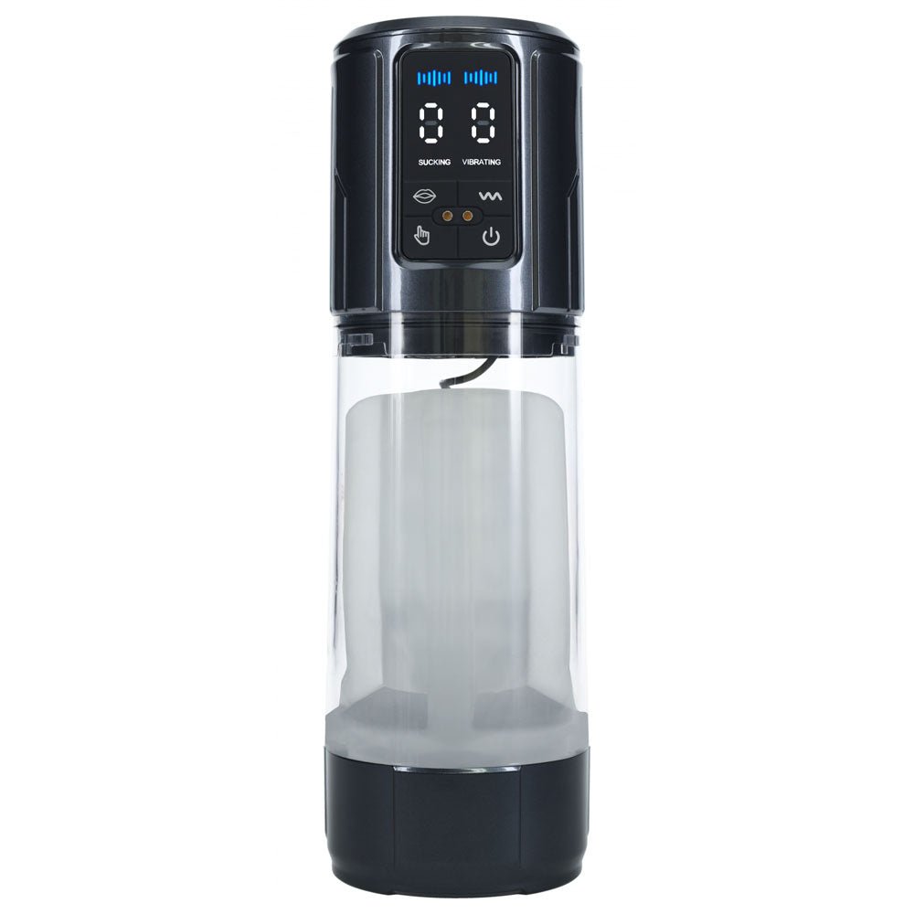 Buy PUMPED UltraLift Automatic Masturbator - Gunmetal Grey/Clear USB Rechargeable Auto Masturbator – Naughtyhut NZ sex toys online. Discreet delivery & top brands.
