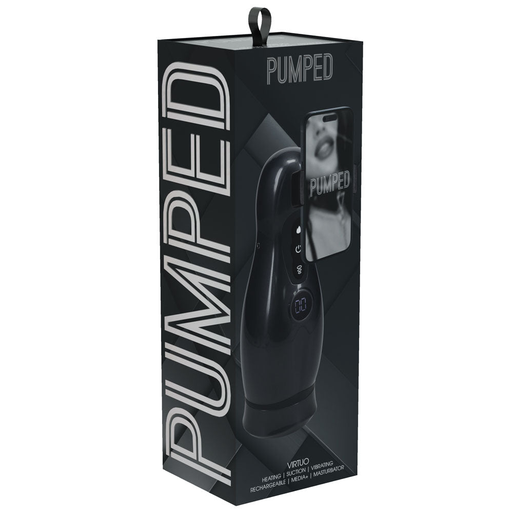 Buy PUMPED Virtuo - Gunmetal - Gunmetal Grey/Clear USB Rechargeable Sucking And Vibrating Auto Masturbator – Naughtyhut NZ sex toys online. Discreet delivery & top brands.